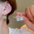 18K Gold Plated Copper Square Zircon Stud Earrings With Silver Posts, Minimalist Light Luxury Jewelry view 2
