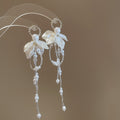 925 Silver Needle Rhinestone Flower Tassel Pearl Drop Earrings French Chic Elegant Jewelry view 2
