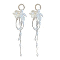925 Silver Needle Rhinestone Flower Tassel Pearl Drop Earrings French Chic Elegant Jewelry view 5