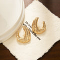 Light Luxury Vintage Gold Alloy Irregular Textured Half Moon C Hoop Stud Statement Earrings view 2