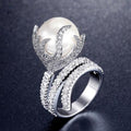 Palace Luxury Women's Statement Ring With Faux Pearl And Rhinestone Inlay, Elegant Designer Jewelry view 2