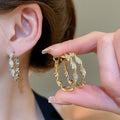 18K Gold Plated Copper Twisted Zircon Hoop Earrings With Silver Posts For Women view 1