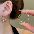 18K Gold Plated Copper Twisted Zircon Hoop Earrings With Silver Posts For Women view 3