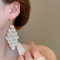 Light Luxury Acrylic Shell Geometric Zircon Tassel Drop Earrings With Silver Needles view 3
