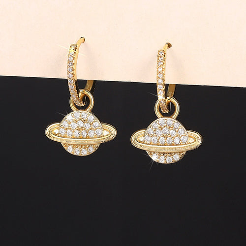 Creative Planet Metal Micro Pave Earrings, Dynamic Commuter Versatile Advanced Style Jewelry