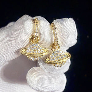 Creative Planet Metal Micro Pave Earrings, Dynamic Commuter Versatile Advanced Style Jewelry
