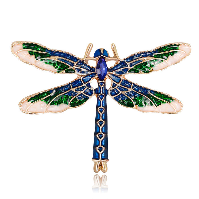 Blue Gold Tone Dragonfly Crystal Enamel Metal Brooch Pin