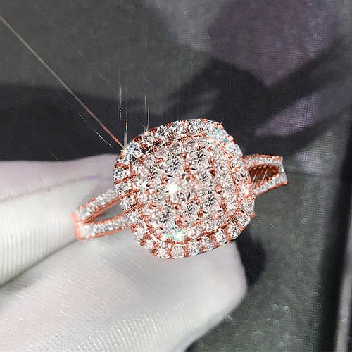 Elegant Sweet Women's Geometric Ring With Micro Pave Zircon, Shiny Classic Fashion Accessory