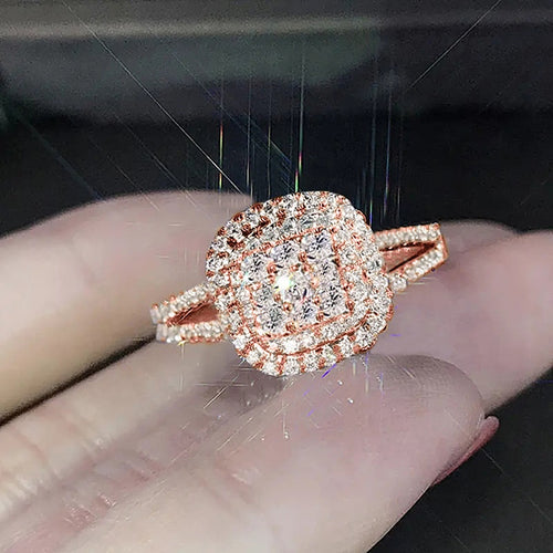 Elegant Sweet Women's Geometric Ring With Micro Pave Zircon, Shiny Classic Fashion Accessory