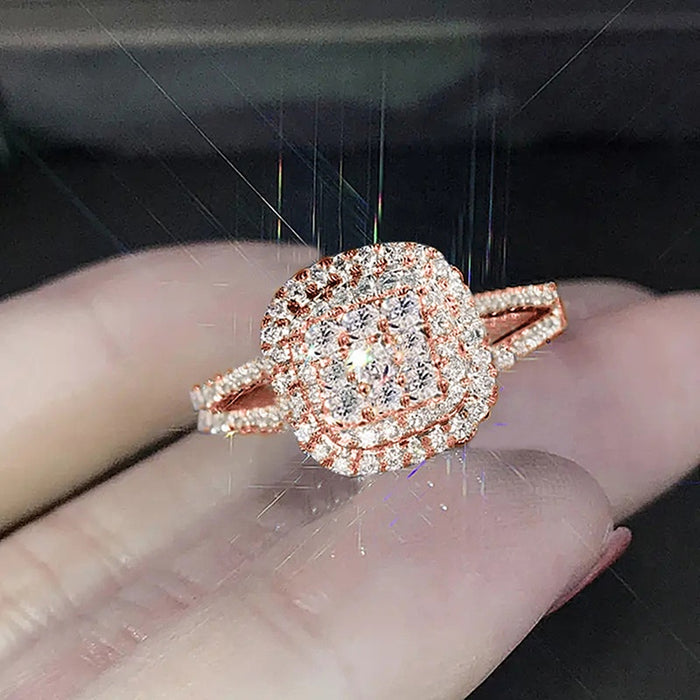 Elegant Sweet Women's Geometric Ring With Micro Pave Zircon, Shiny Classic Fashion Accessory
