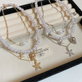 Starfish Shell Faux Pearl Layered Necklace Beach Vacation Style Clavicle Chain Jewelry view 2