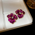 Elegant Rhinestone Enamel Flower Alloy Clip-on Earrings For Women Fresh Forest Style view 2