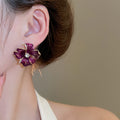 Elegant Rhinestone Enamel Flower Alloy Clip-on Earrings For Women Fresh Forest Style view 3