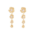 Elegant Vintage Gold Alloy Wrinkled Flower Pearl Inlaid Long Tassel Drop Stud Earrings view 5