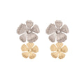 Elegant Vintage Two Tone Textured Alloy Big Flower Metal Tassel Drop Stud Statement Earrings view 5