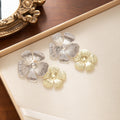 Elegant Vintage Two Tone Textured Alloy Big Flower Metal Tassel Drop Stud Statement Earrings view 2