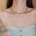 Exotic Double Layer Faux Pearl Necklace Geometric Round Bead Light Luxury Collarbone Choker view 1
