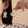 Korean Transparent Polka Dot Organza Flower Alloy Hoop Crystal Bead Summer Vacation Earrings view 1