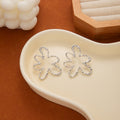 Elegant French Silver Alloy Hammered Hollow Flower Drop Studs With Rhinestone Accent Statement Earrings view 3