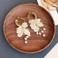 Elegant Shell Petal Pearl Tassel Stud Earrings With Zircon Rhinestone Alloy Hoop Luxury Vacation Earrings view 3