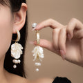 Elegant Shell Petal Pearl Tassel Stud Earrings With Zircon Rhinestone Alloy Hoop Luxury Vacation Earrings view 1