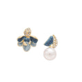 French Vintage Floral Faux Pearl Stud Earrings With Rhinestone Enamel Flower Light Luxury Style view 5