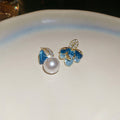 French Vintage Floral Faux Pearl Stud Earrings With Rhinestone Enamel Flower Light Luxury Style view 2