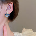 French Vintage Floral Faux Pearl Stud Earrings With Rhinestone Enamel Flower Light Luxury Style view 3