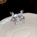 Copper Zircon Mother Of Pearl Butterfly Tassel Drop Earrings, Korean Light Luxury Style view 4