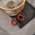 French Vintage Luxury Red Black Enamel Hoop Studs With Gold Alloy And Crystal Rhinestone Accents Earrings view 4