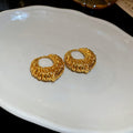 18K Gold Plated Copper Round Hollow Hoop Earrings, Light Luxury Geometric Fashion Jewelry view 2