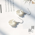White Shell Flower Drop Earrings With Pearl Centers view 3