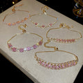 Pink Zircon Geometric Circle Adjustable Copper Bangle Vintage Light Luxury Jewelry view 2