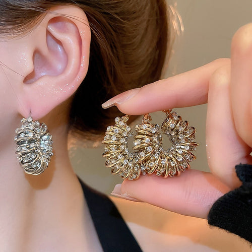 Rhinestone Round U-Shaped Alloy Earrings Light Luxury Geometric Fashion Ear Cuffs