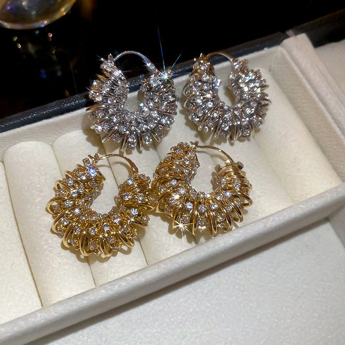 Rhinestone Round U-Shaped Alloy Earrings Light Luxury Geometric Fashion Ear Cuffs