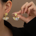 French Vintage Luxury Rose Flower Crystal Tassel Studs Super Sparkly Alloy Sweet Elegant Statement Earrings view 1