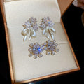 14K Gold Plated Silver Needle Zircon Flower Faux Pearl Stud Earrings For Women view 3