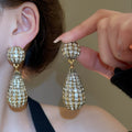 Chic Alloy Rhinestone Striped Oval Teardrop Stud Earrings, Vintage Statement Style view 3