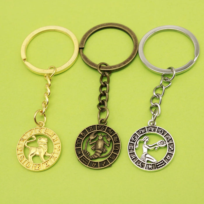 Zinc Alloy Zodiac Sign Keychain Astrology Gift Key Ring