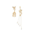 Alloy Asymmetric Bird Pearl Tassel Drop Earrings With Silver Posts Light Luxury Vintage Style view 5