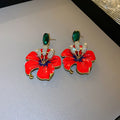 Copper Orange Flower Rhinestone Stud Earrings Chic Vintage Lightweight Elegant Jewelry view 3