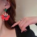 Copper Orange Flower Rhinestone Stud Earrings Chic Vintage Lightweight Elegant Jewelry view 4