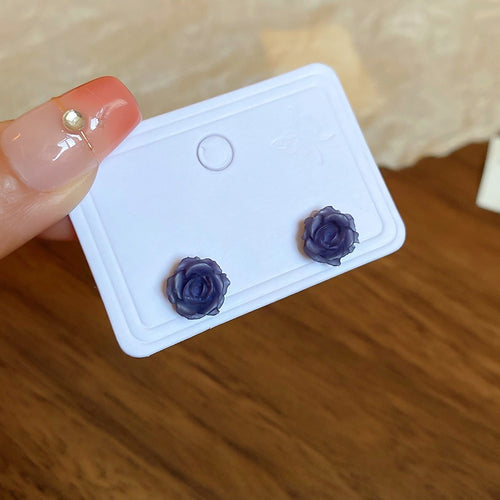 Resin Rose Flower Stud Earrings With Silver Posts, Style Elegant Fashion Jewelry