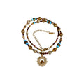 Titanium Steel Natural Stone Rice Bead Sunflower Necklace, New Chinese Vintage Light Luxury Collarbone Chain view 5