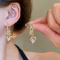 French Vintage Heart C-Shaped Faux Pearl Earrings With Rhinestone Silver Pin Light Luxury Style view 1