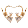 French Vintage Heart C-Shaped Faux Pearl Earrings With Rhinestone Silver Pin Light Luxury Style view 5