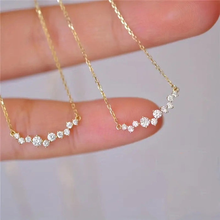 Minimal Star Zircon Pendant Necklace With Crushed Stone Look, Elegant Geometric Daily Choker