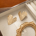 Vintage Luxury Hammered Gold Tone Alloy Irregular Heart Statement Studs For Women Elegant Earrings view 3