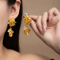 Luxury Gold Alloy Flower Tassel Drop With Pearl And Rhinestone Accents Women's Statement Earrings view 1
