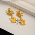 Luxury Gold Alloy Flower Tassel Drop With Pearl And Rhinestone Accents Women's Statement Earrings view 3
